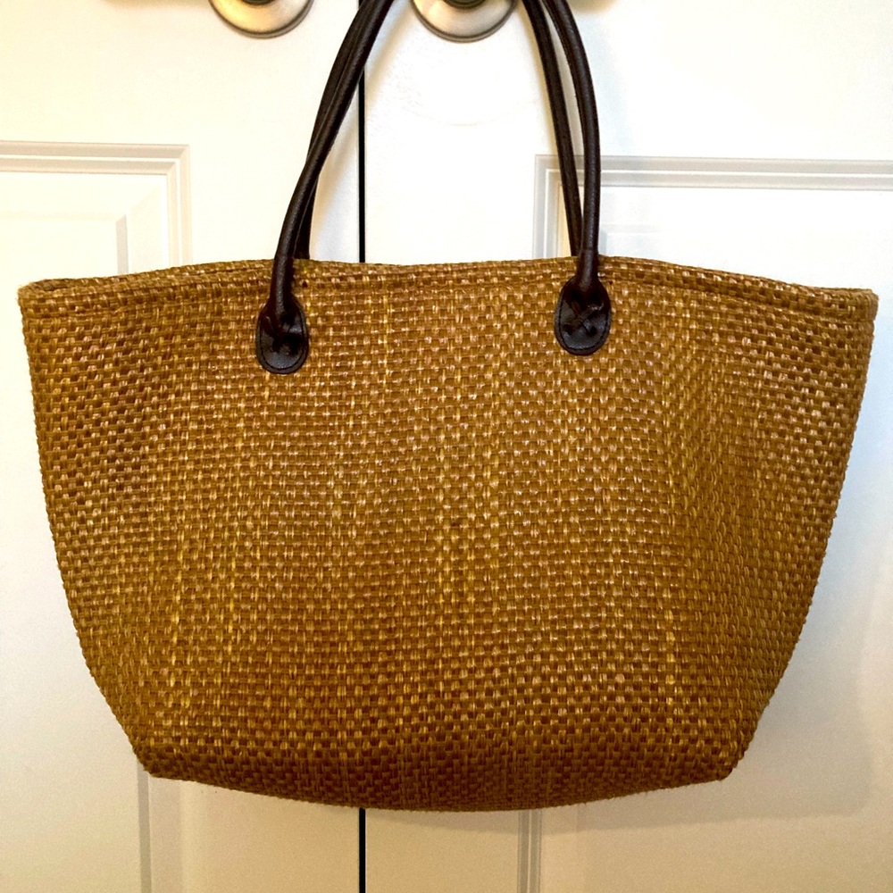 Straw Tote with Leather Handle (unlined)